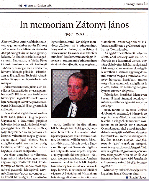 Ribár János cikke az Evéletben